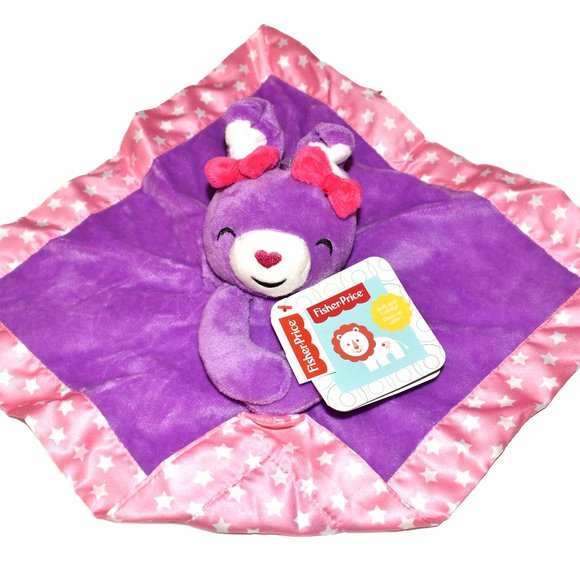 Fisher Price Purple Bunny Rabbit Plush Baby Security Blanket Pink Stars NWT - Picture 4 of 4